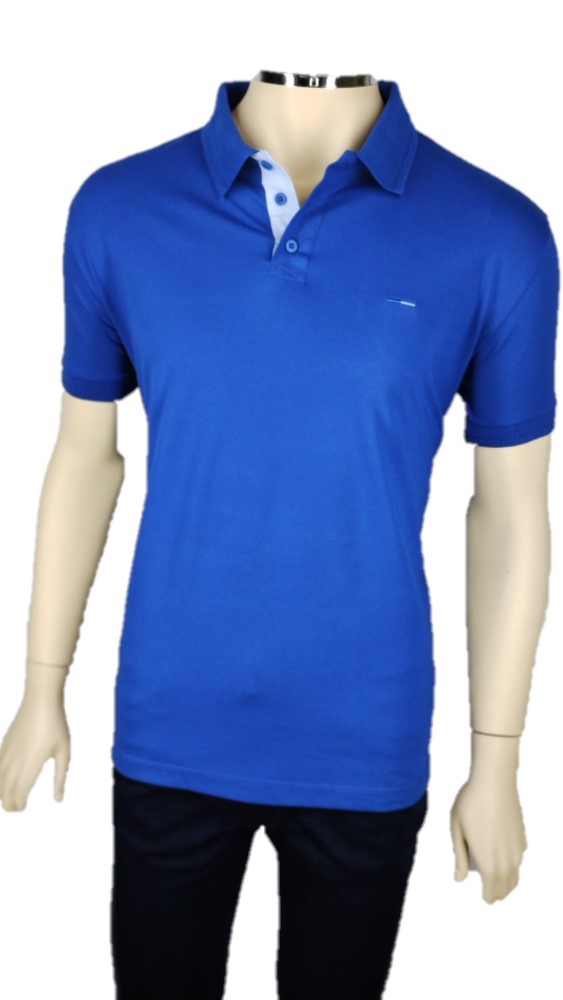 Camisa Polo Masculina Azul Roya Detalhe Gola