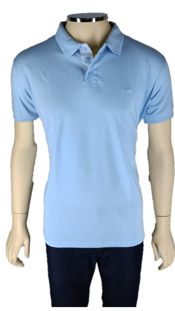 Camisa Polo Azul Clara Detalhe Gola E Punho